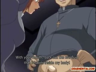 Hentai mníška dostane olizovať veľký penis a fucked podľa